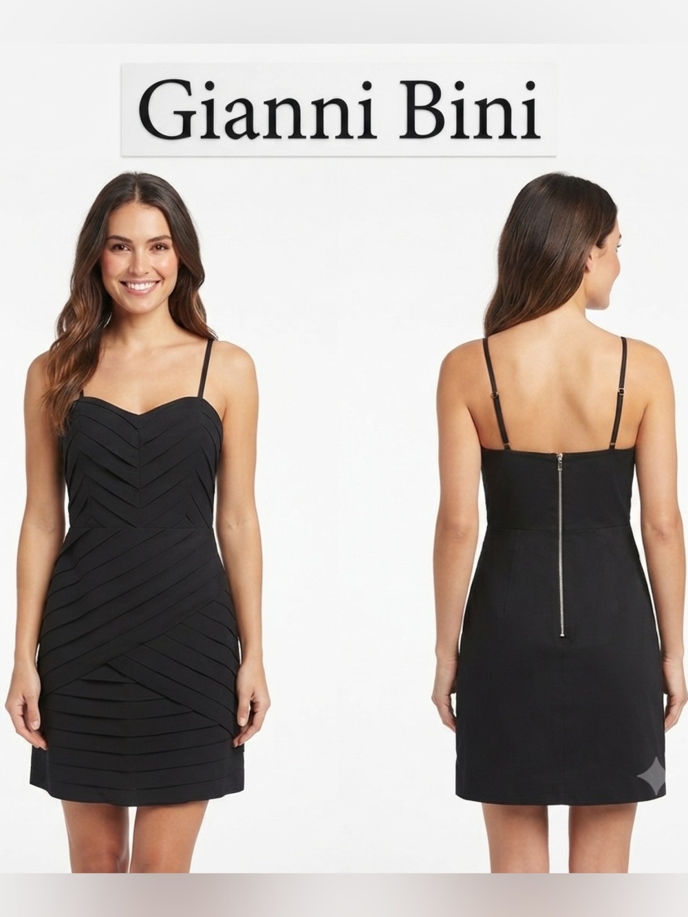 Gianni Bini Little Black Structured Chevron Pleated Distinctive Layered Dress XS